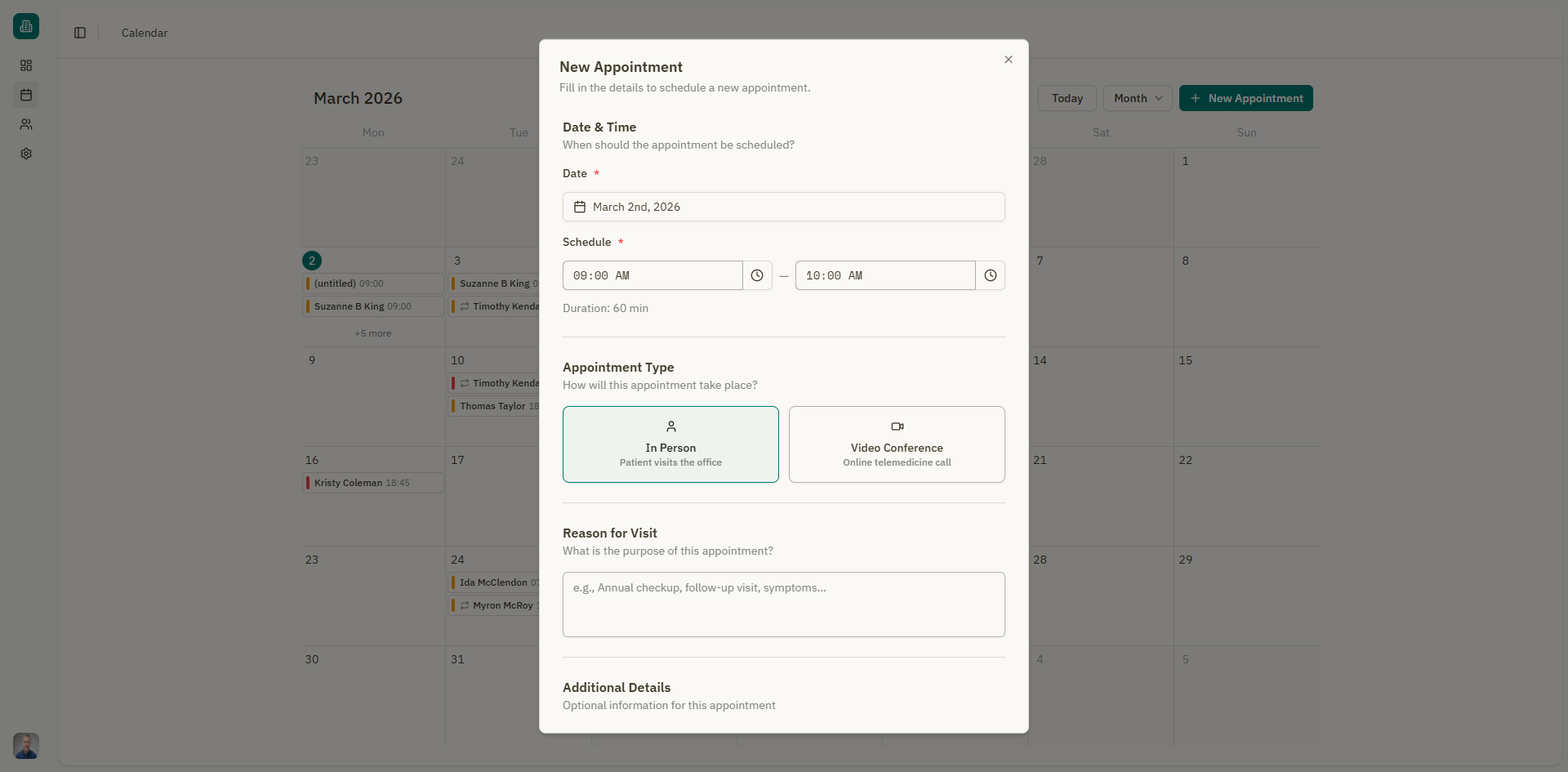 Date and time selection with duration indicator