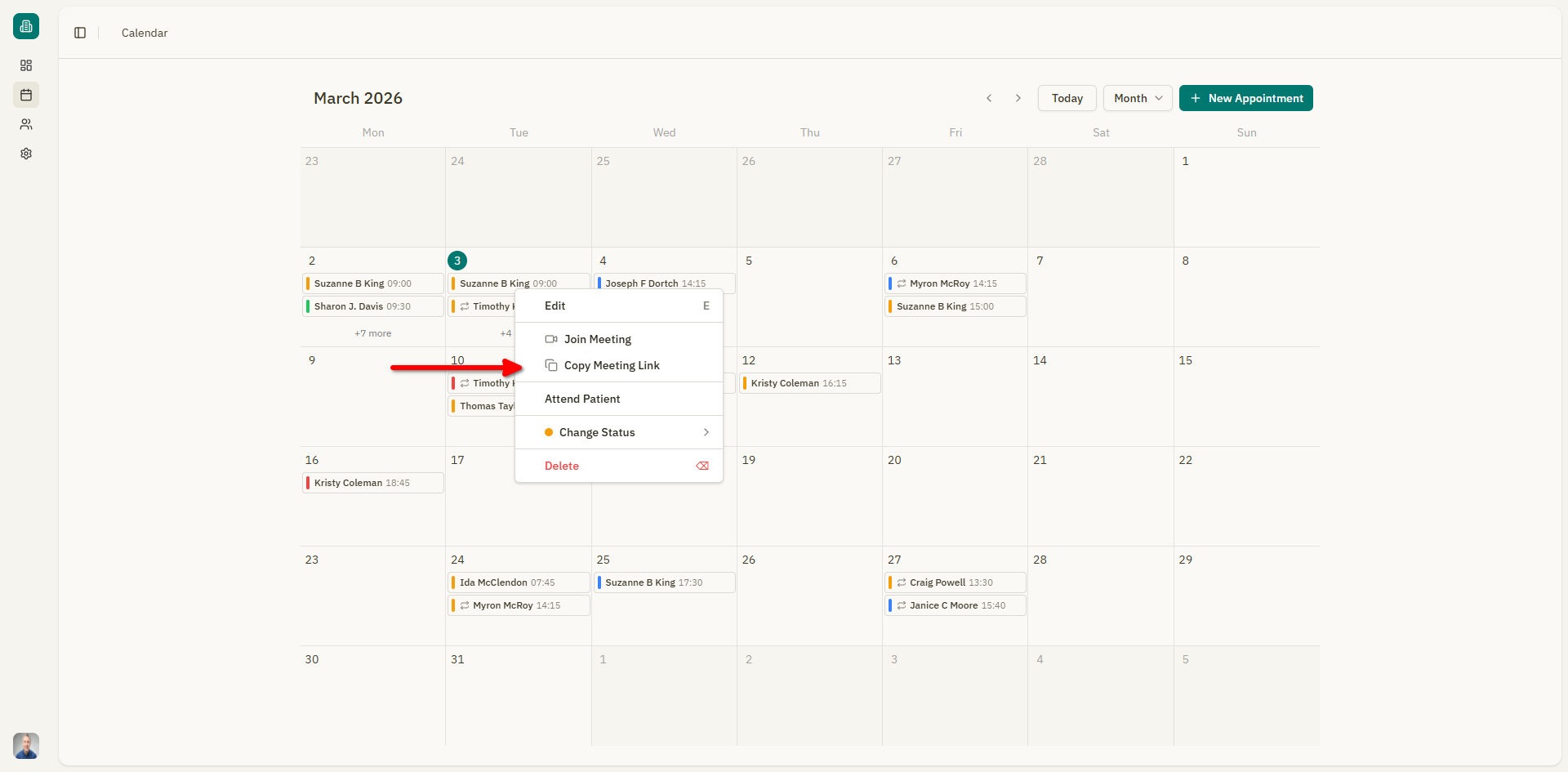 Screenshot: Share meeting link dialog