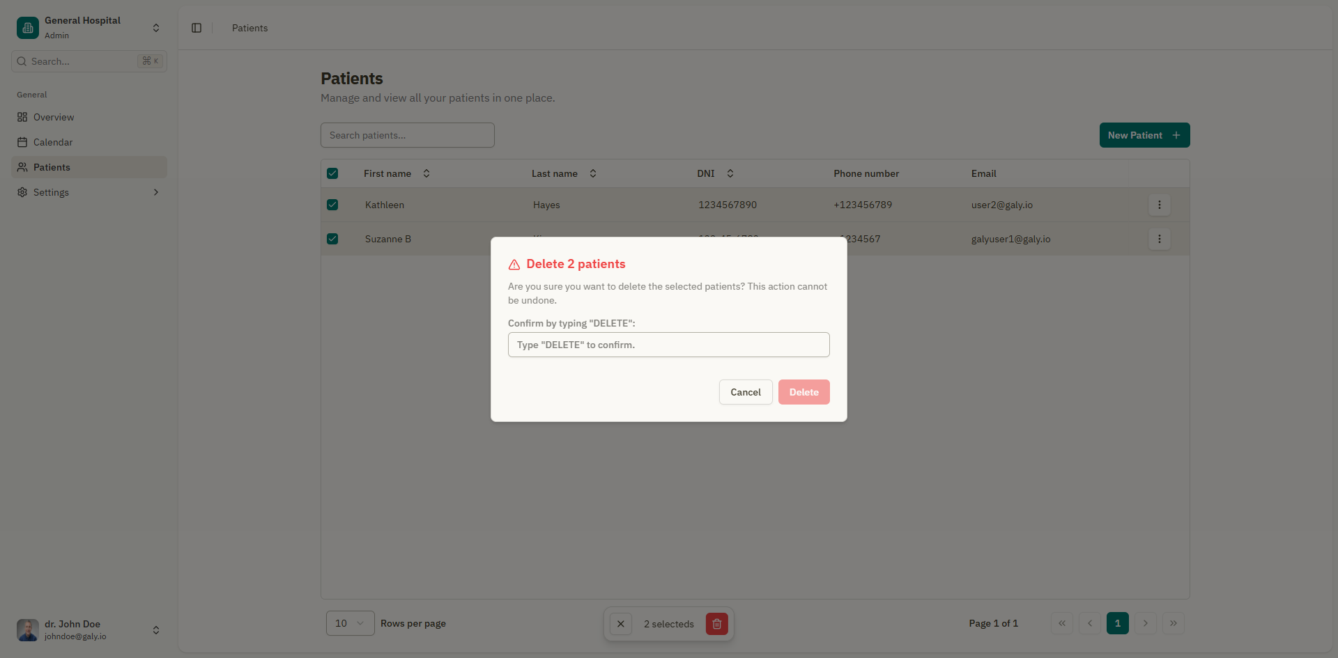 Bulk delete confirmation dialog