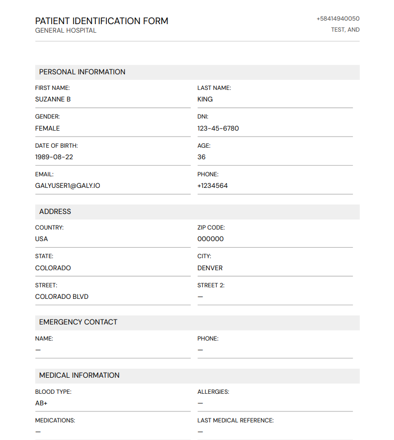 Ejemplo de PDF de historia clinica generado