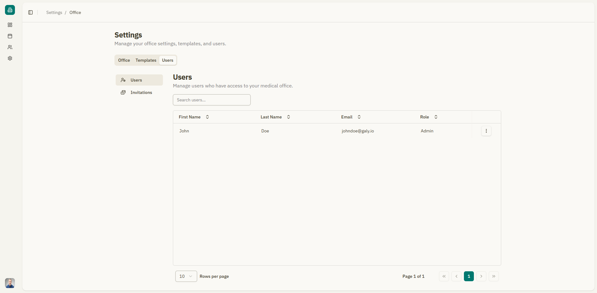 Captura: Tabla de usuarios con listado de miembros del consultorio