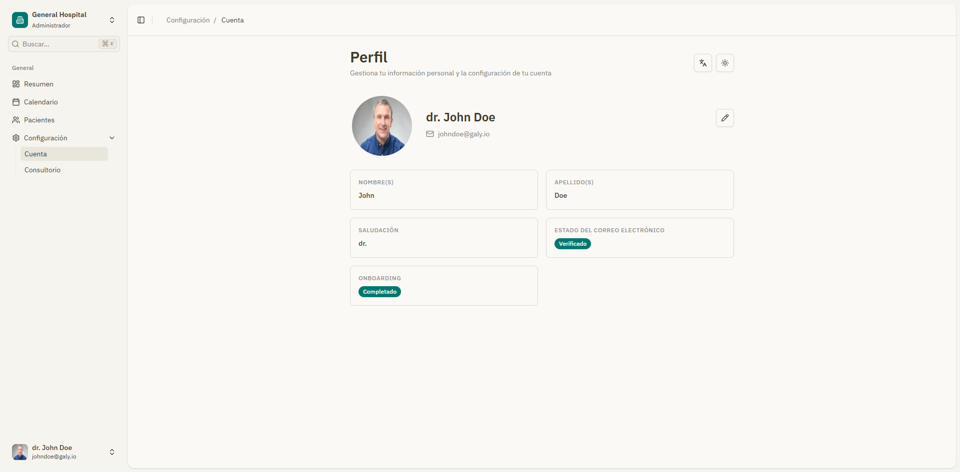 Captura: Pagina de configuracion de cuenta mostrando las secciones de perfil y contrasena