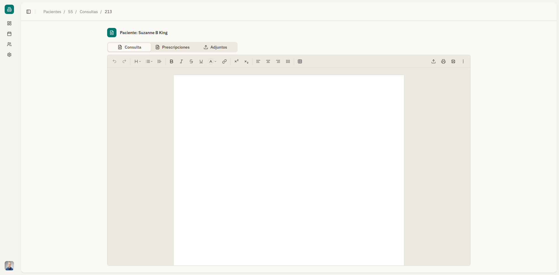 Página de detalles de la cita con la pestaña Consulta activa