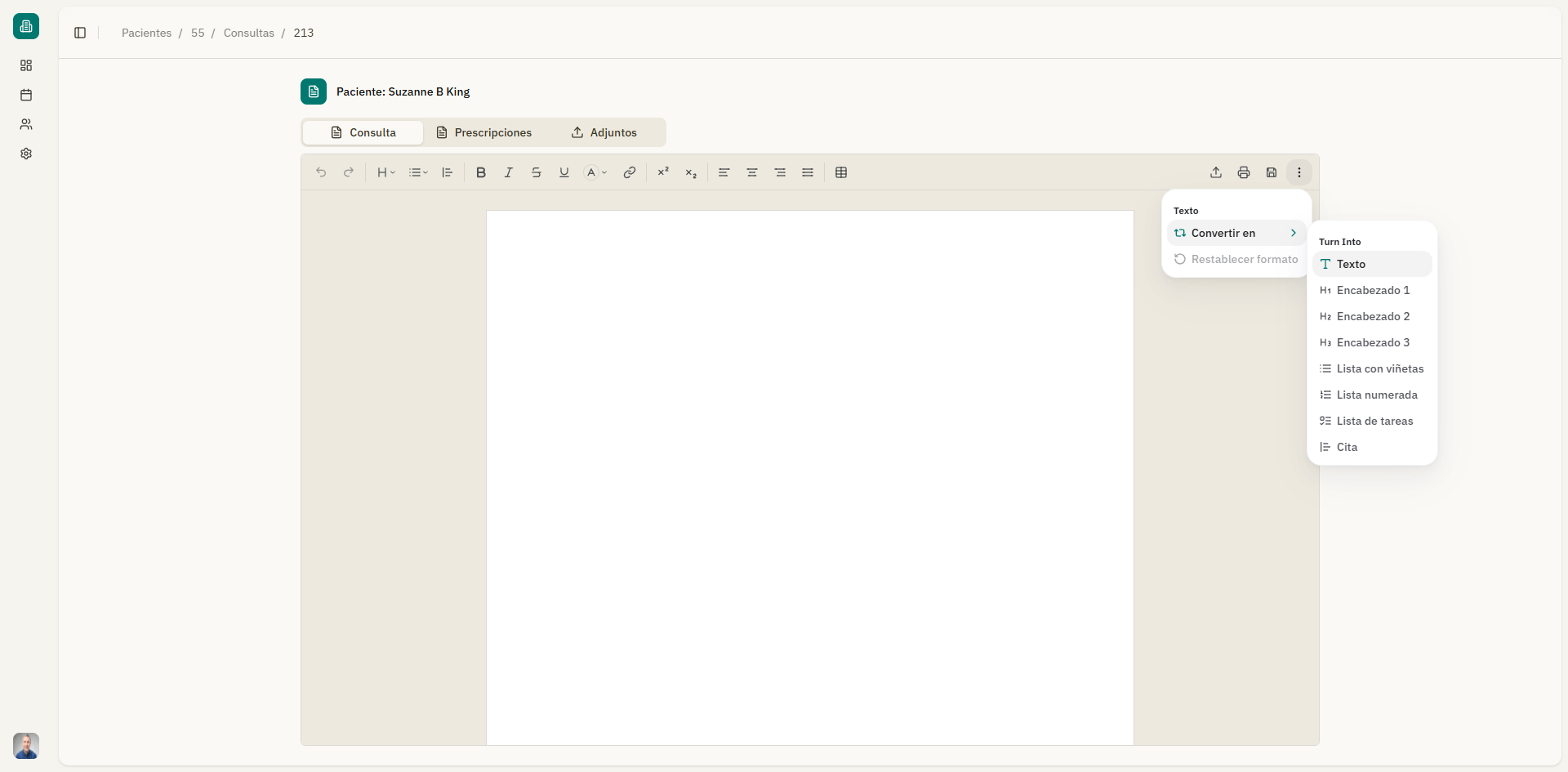 Barra de herramientas del editor con opciones de formato visibles