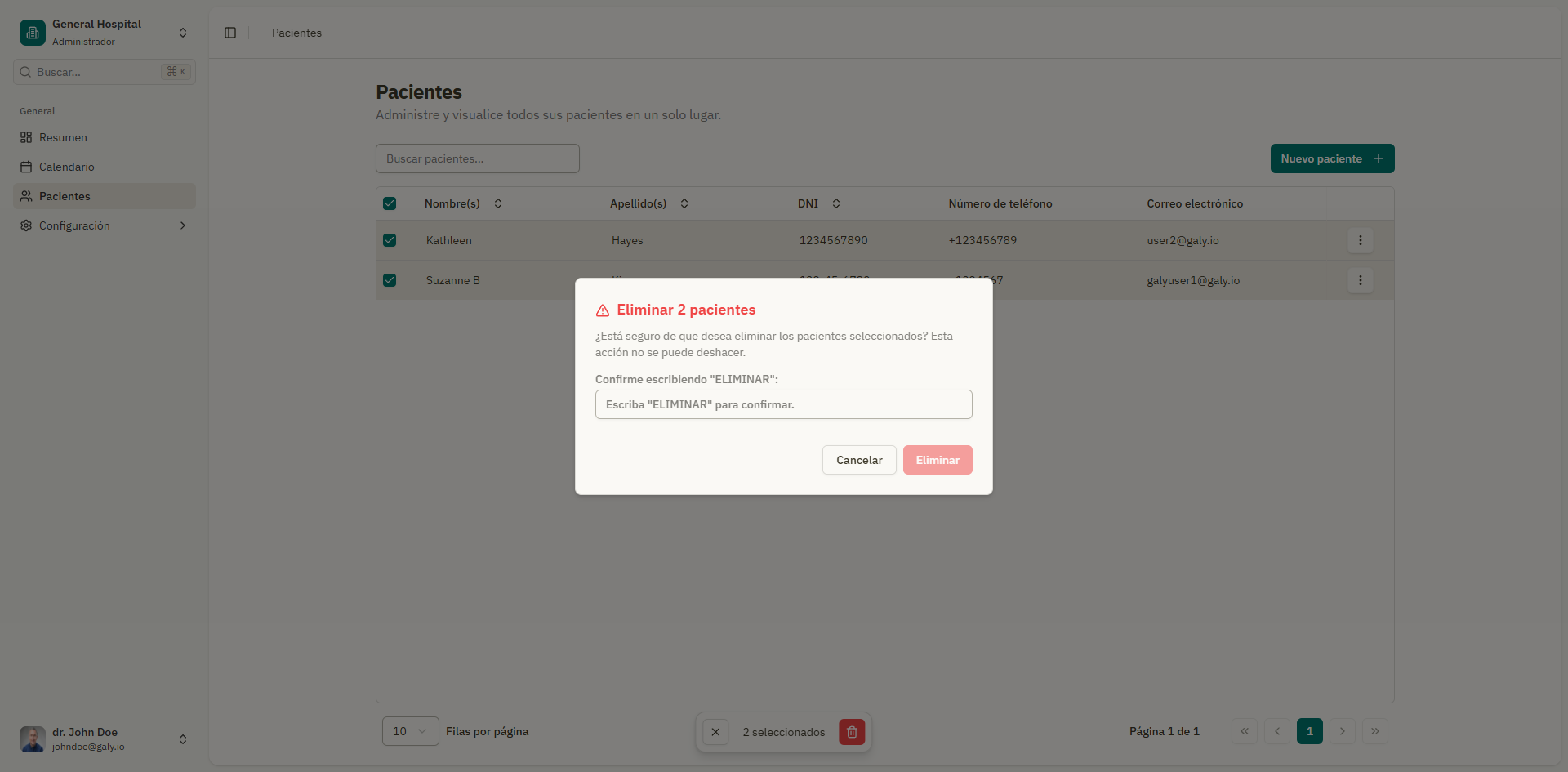 Dialogo de confirmacion de eliminacion masiva