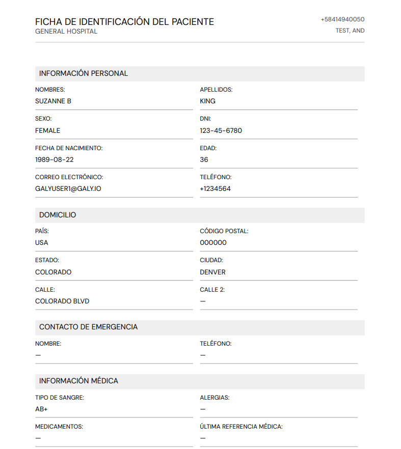 Ejemplo de PDF de historia clinica generado