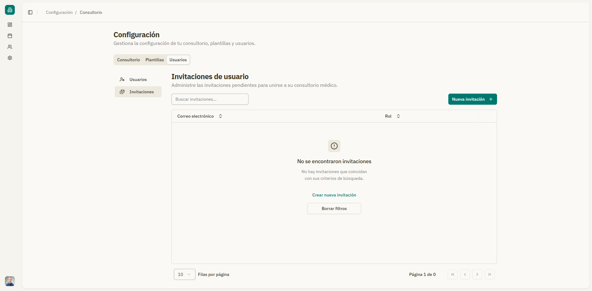 Captura: Tabla de invitaciones con invitaciones pendientes