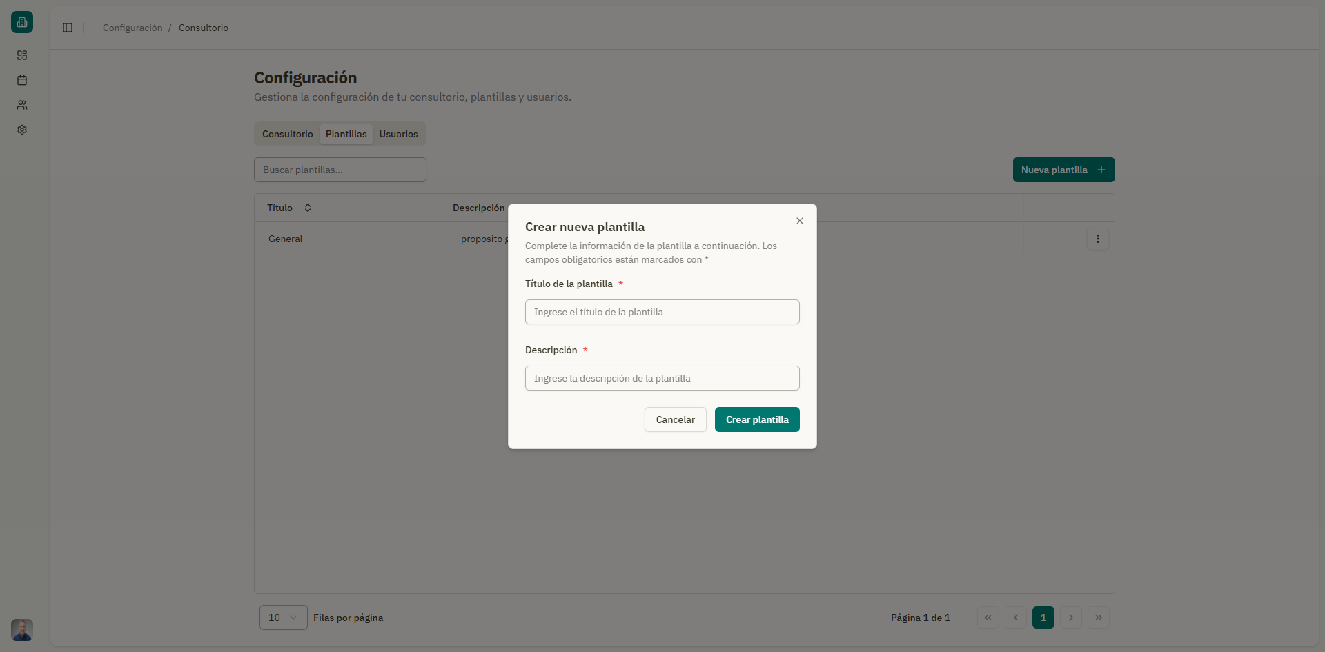 Captura: Dialogo de creacion de plantilla y editor